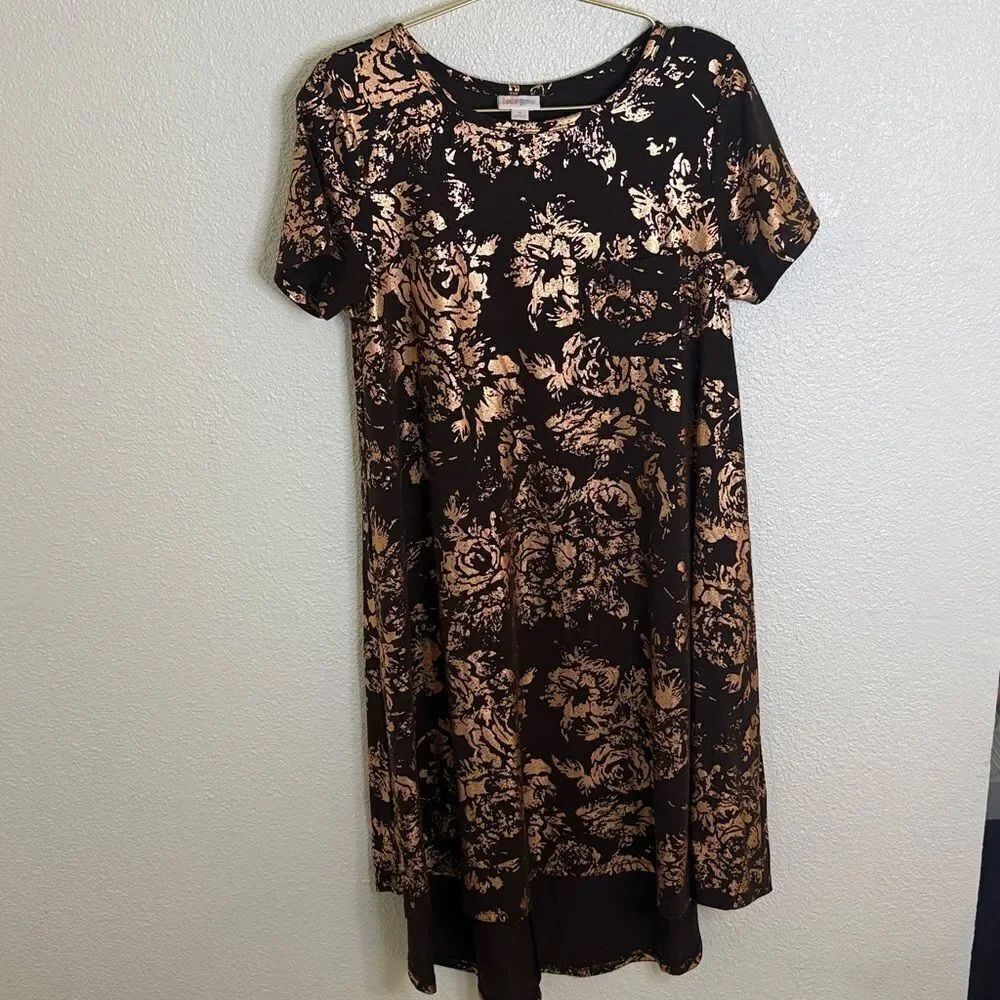LuLaRoe- Carly- Brown and Rose Gold Patterned dress- Size small